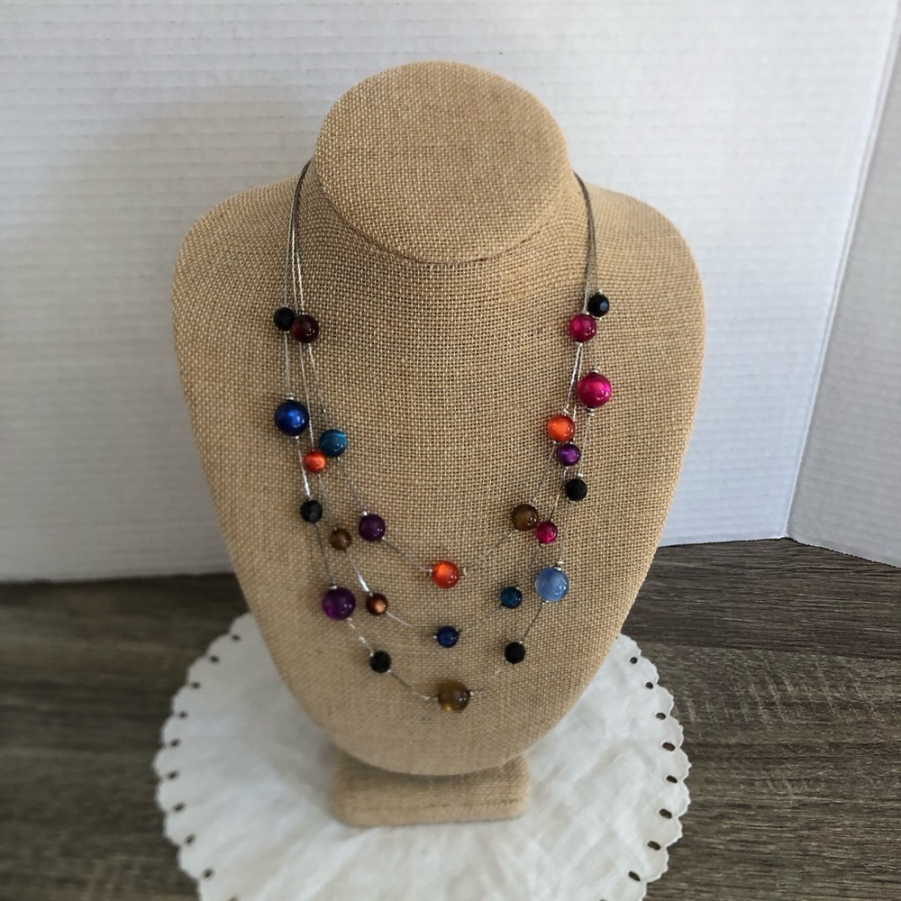 Vtg Multicolour Floating Illusion Multi Strand Necklace